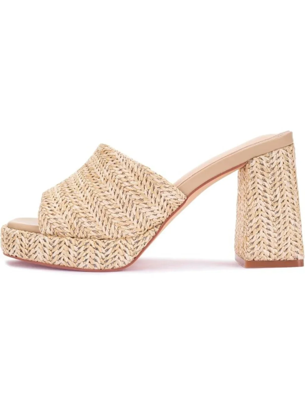 Stylish Raffia Platform Heels for Women - Chunky Block Open Toe Woven Slides